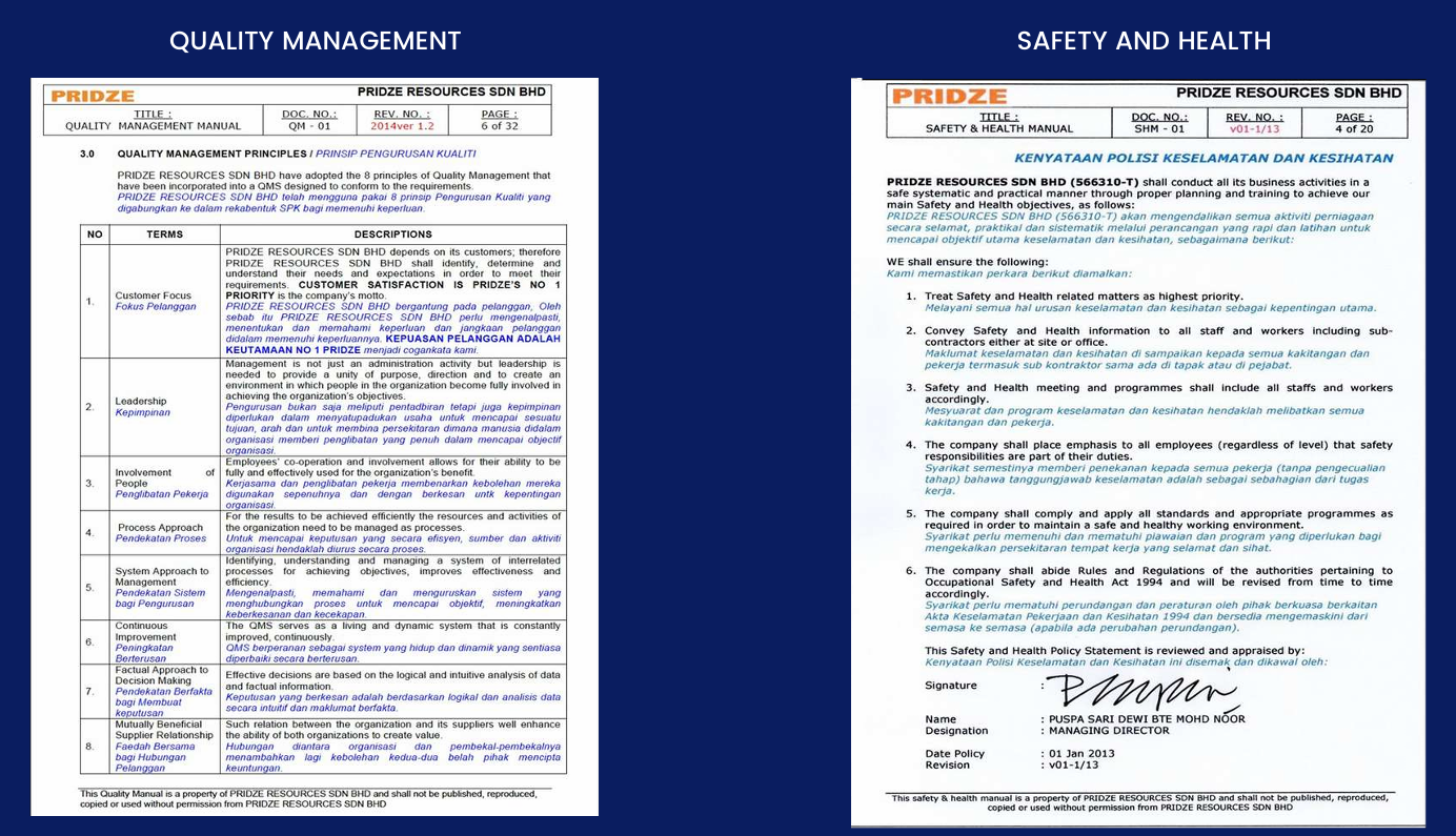 Quality Management and Safety Health Manuals